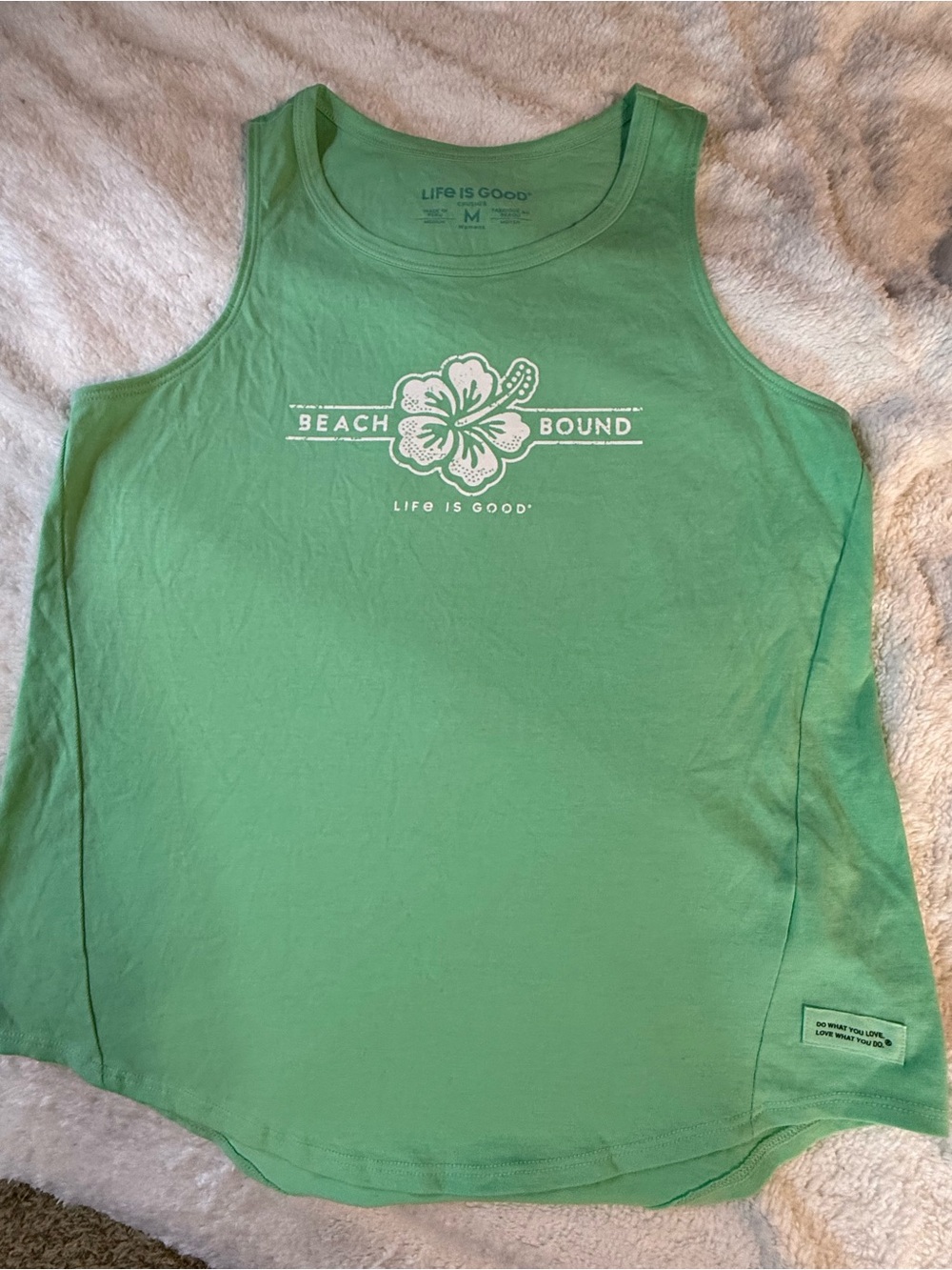 Life Is Good Women's Green Crusher Tank Top 'Beach Bound' Graphic